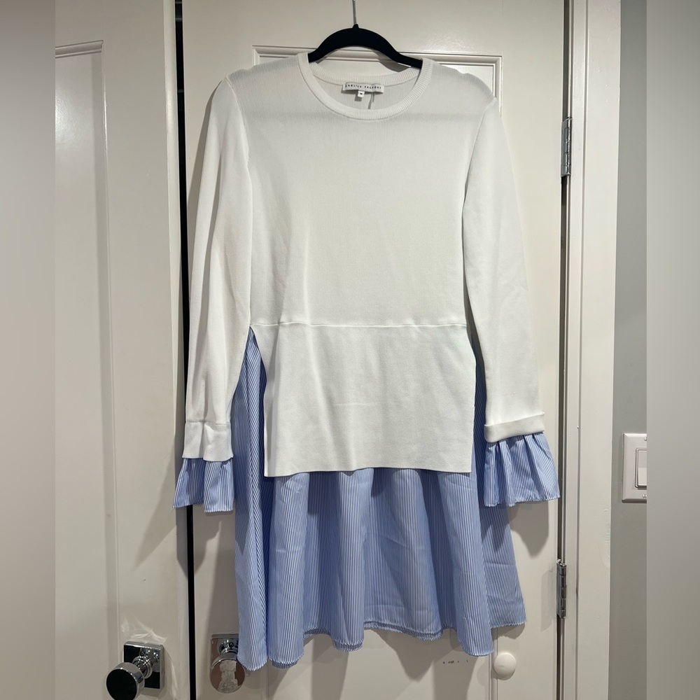 English factory white and pinstripe dress size M